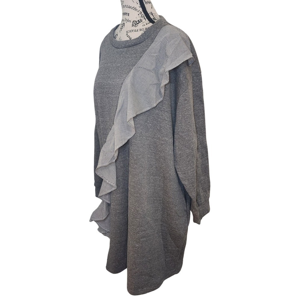 ILLORD Plus Size Gray Ruffle Tunic Mini Dress Size 1X | Cotton Blend